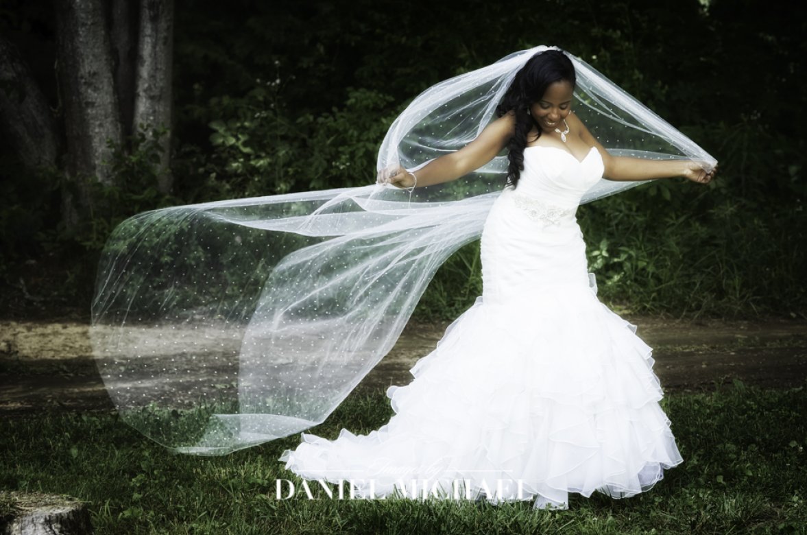Black Bridal Portrait with Blowing Veil Photograph