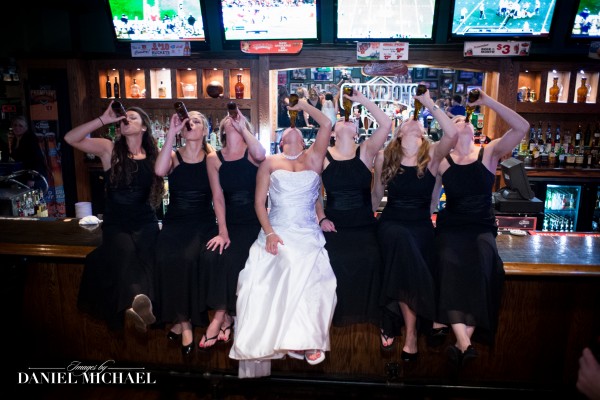 Bridesmaids on Bar Chugging Beers